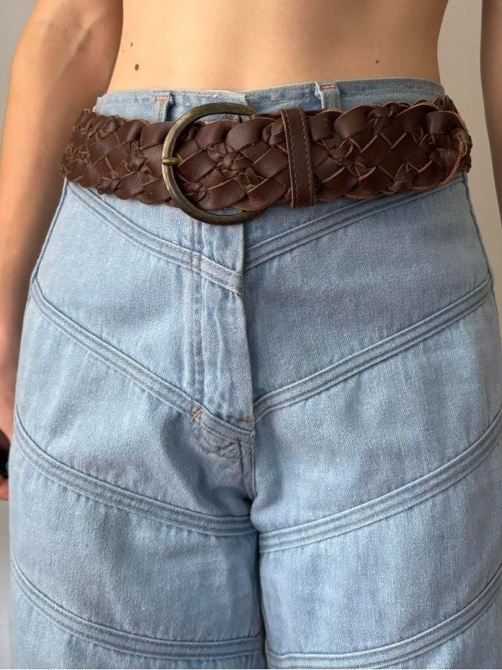 Y2k cottagecore / boho girly oversized brown braided woven leather belt